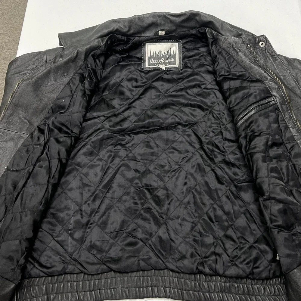 Urban Renewal Leather Jacket Mens M Black Quilted Lined Full Zip Bomber Moto